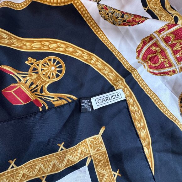 Vintage Carlisle Silk Scarf Made in Italy – Carriage & Jeweled Egg Motif - Picture 2 of 8